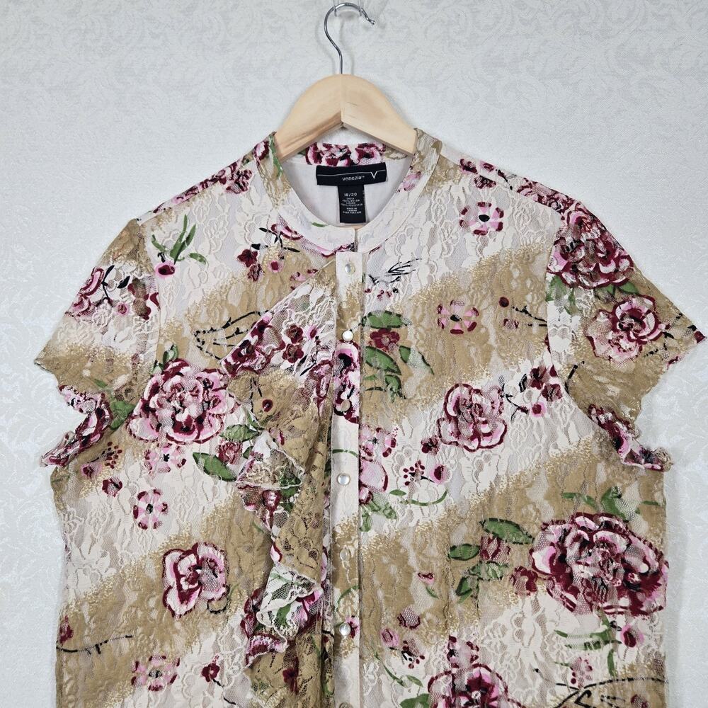 Venezia Lace Top 18/20 Ivory Multi Button Front Flutter Sleeve Fairy Boho - Picture 3 of 16